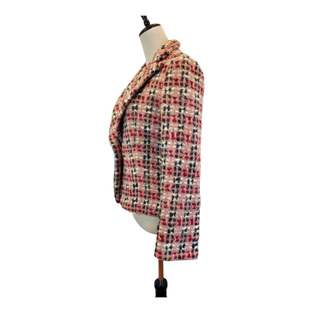 FASHIONISTA SZ M Vintage Tweed Wool/Mohair Blend Blazer  Pink Red Tan Made USA - Picture 4 of 9